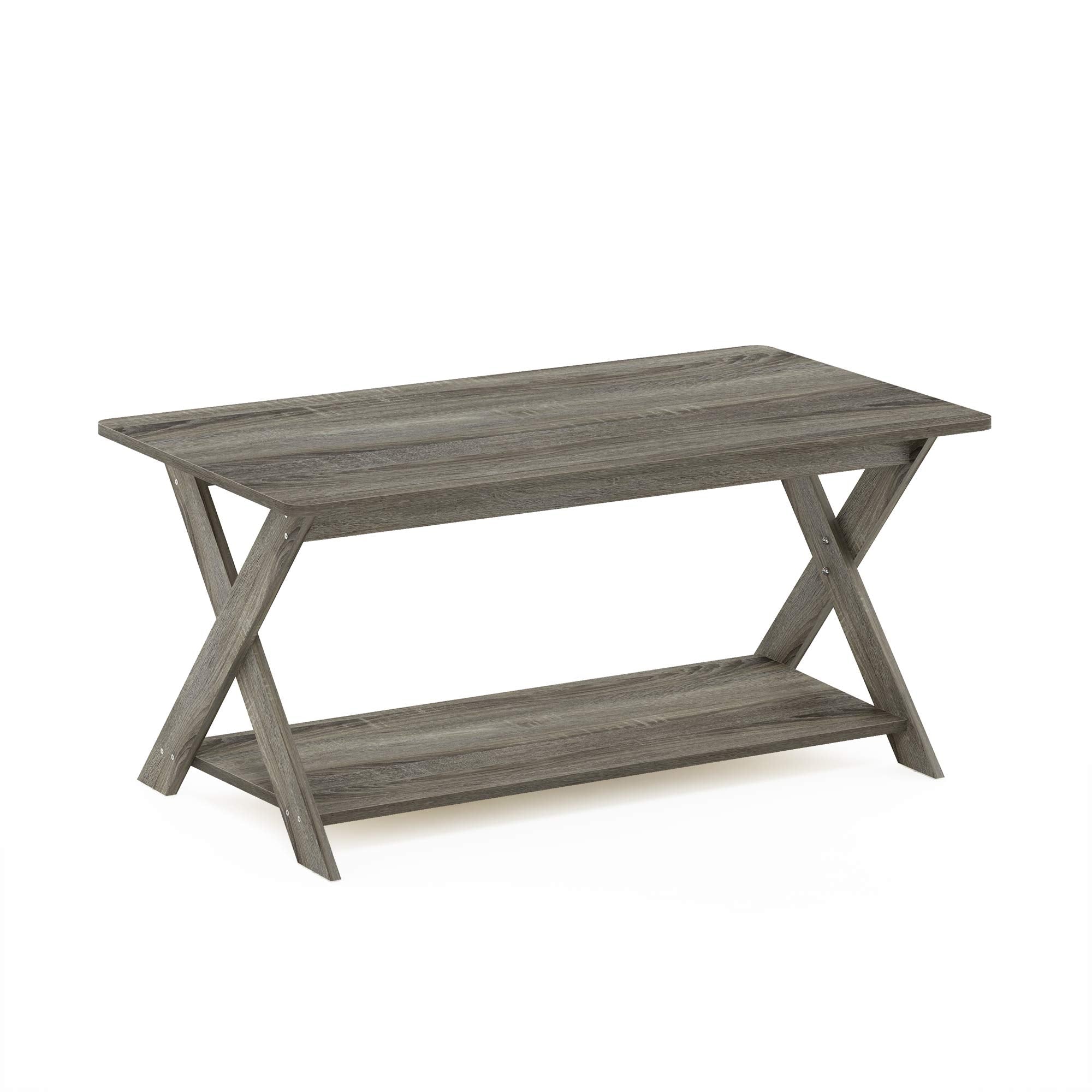 Furinno Modern Simplistic Criss-Crossed Coffee Table, 35.4 in x 19.6 in x 16 in, French Oak Grey